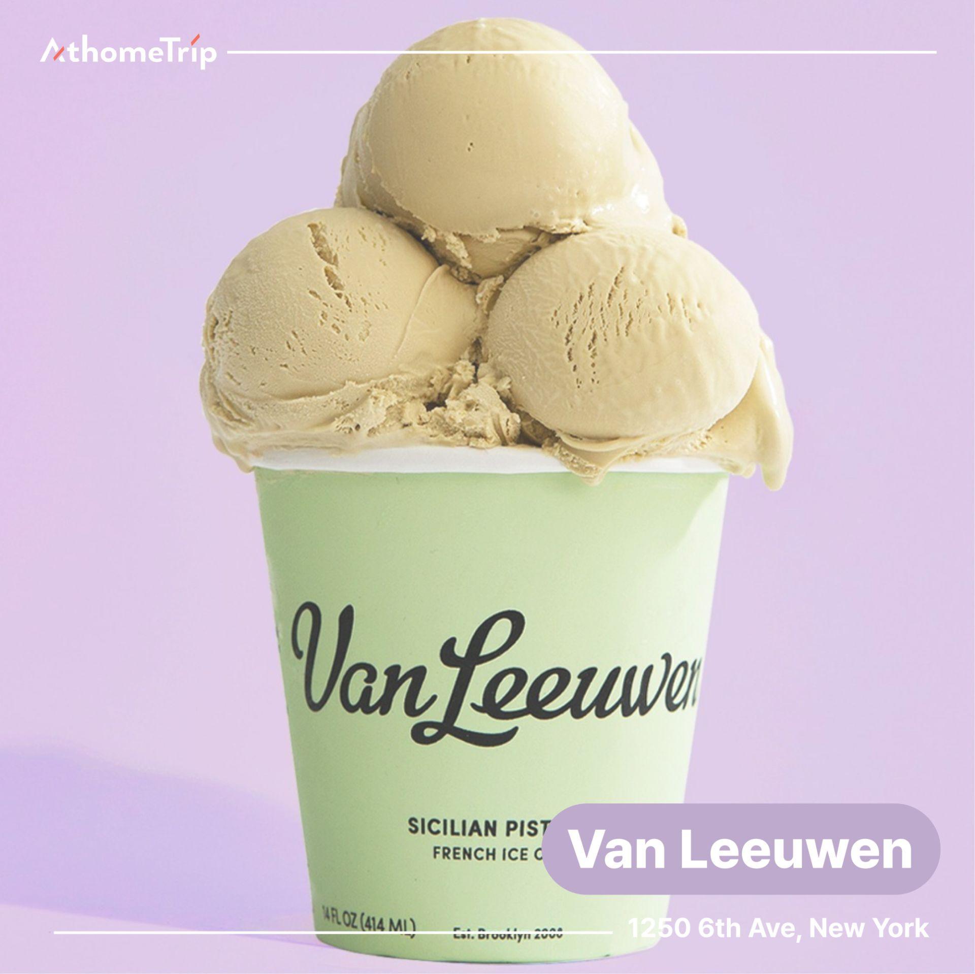Van Leeuwen 문구가 적힌 컵에 담긴 아이스크림
